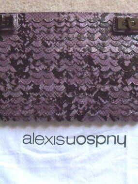 Alexis Hudson Sofia Iridescent Scalloped Snakeskin Leather Clutch